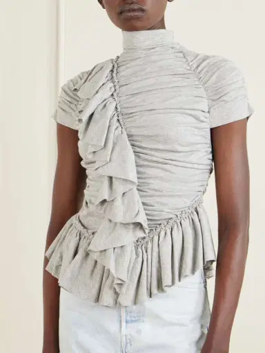 Dries Van Noten Ruffled Draped Cotton-jersey Turtleneck Top | Thumbnail 4 Dries Van Noten Ruffled Draped Cotton-jersey Turtleneck Top | Thumbnail 4