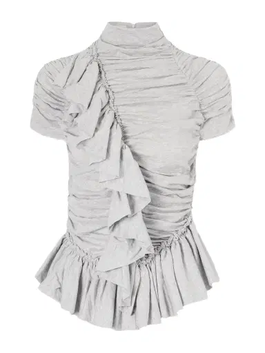 Dries Van Noten Ruffled Draped Cotton-jersey Turtleneck Top | Thumbnail 1 Dries Van Noten Ruffled Draped Cotton-jersey Turtleneck Top | Thumbnail 1