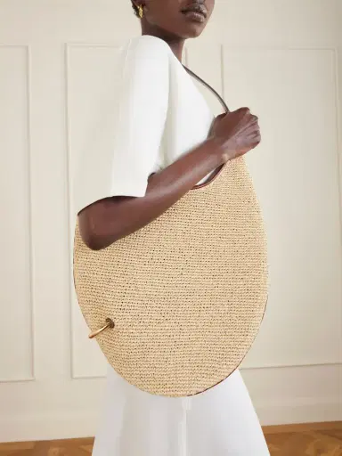 Tory Burch Pierced Embellished Leather-trimmed Raffia Shoulder Strap | Thumbnail 3 Tory Burch Pierced Embellished Leather-trimmed Raffia Shoulder Strap | Thumbnail 3