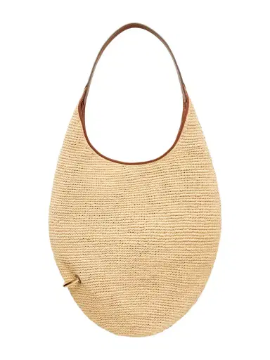 Tory Burch Pierced Embellished Leather-trimmed Raffia Shoulder Strap | Thumbnail 1 Tory Burch Pierced Embellished Leather-trimmed Raffia Shoulder Strap | Thumbnail 1
