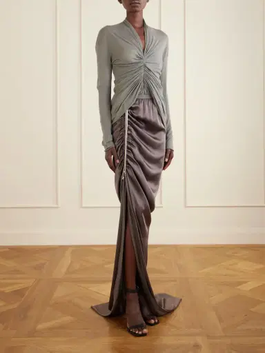 Rick Owens Edfu Gathered Satin Maxi Skirt | Thumbnail 2 Rick Owens Edfu Gathered Satin Maxi Skirt | Thumbnail 2
