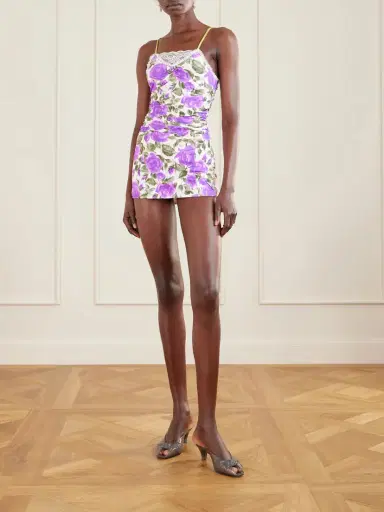 Chloé Bow-detailed Ruched Lace-trimmed Floral-print Swimsuit | Thumbnail 2 Chloé Bow-detailed Ruched Lace-trimmed Floral-print Swimsuit | Thumbnail 2