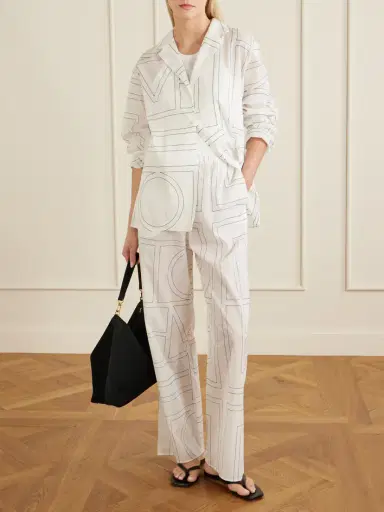 TOTEME Embroidered Organic Cotton And Lyocell-blend Wide-leg Pants | Thumbnail 2 TOTEME Embroidered Organic Cotton And Lyocell-blend Wide-leg Pants | Thumbnail 2