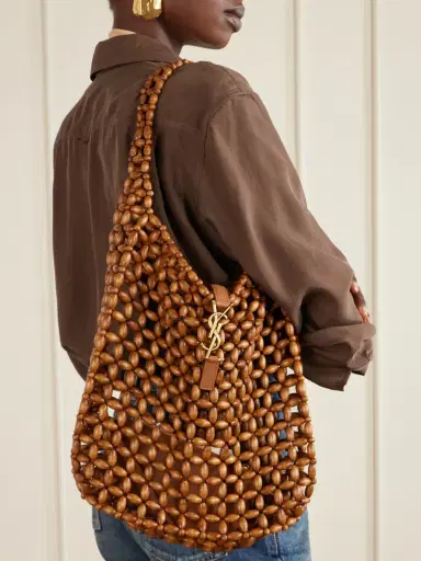Saint Laurent Le 5 À 7 Large Leather-trimmed Beaded Wood Shoulder Bag | Thumbnail 2 Saint Laurent Le 5 À 7 Large Leather-trimmed Beaded Wood Shoulder Bag | Thumbnail 2