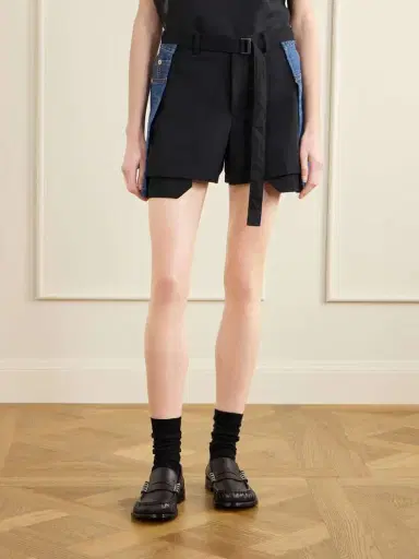 Sacai Belted Wool-trimmed Denim Shorts | Thumbnail 3 Sacai Belted Wool-trimmed Denim Shorts | Thumbnail 3
