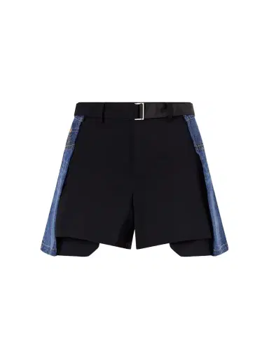 Sacai Belted Wool-trimmed Denim Shorts | Thumbnail 1 Sacai Belted Wool-trimmed Denim Shorts | Thumbnail 1