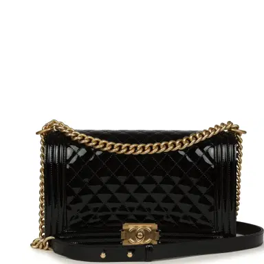 Chanel Chanel Medium Boy Bag Black Patent Antique Gold Hardware | Thumbnail 1 Chanel Chanel Medium Boy Bag Black Patent Antique Gold Hardware | Thumbnail 1