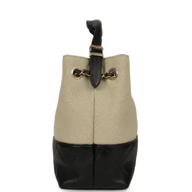 Chanel Chanel Small Coco Base Hobo Bag Beige Canvas and Black Shiny Lambskin Gold Hardware | Thumbnail 3 Chanel Chanel Small Coco Base Hobo Bag Beige Canvas and Black Shiny Lambskin Gold Hardware | Thumbnail 3