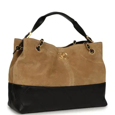 Chanel Chanel Small Coco Base Hobo Bag Brown Suede and Black Shiny Lambskin Brushed Gold Hardware | Thumbnail 2 Chanel Chanel Small Coco Base Hobo Bag Brown Suede and Black Shiny Lambskin Brushed Gold Hardware | Thumbnail 2