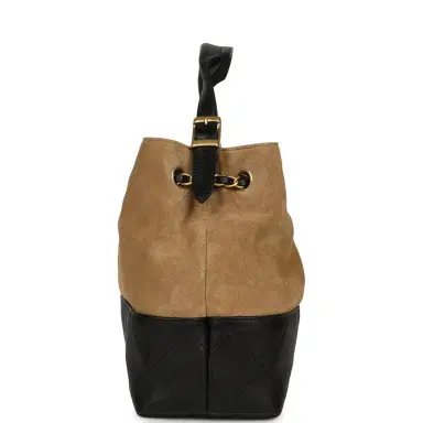 Chanel Chanel Small Coco Base Hobo Bag Brown Suede and Black Shiny Lambskin Brushed Gold Hardware | Thumbnail 3 Chanel Chanel Small Coco Base Hobo Bag Brown Suede and Black Shiny Lambskin Brushed Gold Hardware | Thumbnail 3