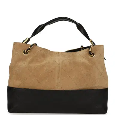 Chanel Chanel Small Coco Base Hobo Bag Brown Suede and Black Shiny Lambskin Brushed Gold Hardware | Thumbnail 4 Chanel Chanel Small Coco Base Hobo Bag Brown Suede and Black Shiny Lambskin Brushed Gold Hardware | Thumbnail 4