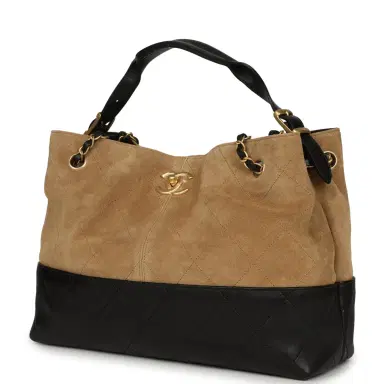 Chanel Chanel Small Coco Base Hobo Bag Brown Suede and Black Shiny Lambskin Brushed Gold Hardware | Thumbnail 5 Chanel Chanel Small Coco Base Hobo Bag Brown Suede and Black Shiny Lambskin Brushed Gold Hardware | Thumbnail 5