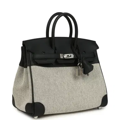 HERMÈS Hermes Birkin 25 Ecru and Black Toile H and Black Swift Palladium Hardware | Thumbnail 2 HERMÈS Hermes Birkin 25 Ecru and Black Toile H and Black Swift Palladium Hardware | Thumbnail 2