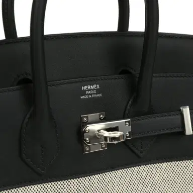 HERMÈS Hermes Birkin 25 Ecru and Black Toile H and Black Swift Palladium Hardware | Thumbnail 7 HERMÈS Hermes Birkin 25 Ecru and Black Toile H and Black Swift Palladium Hardware | Thumbnail 7