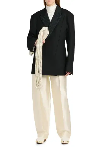 Bottega Veneta Women's Intrecciato Lapel Wool-Mohair-Blend Blazer - Double Black - Size 10 | Thumbnail 2 Bottega Veneta Women's Intrecciato Lapel Wool-Mohair-Blend Blazer - Double Black - Size 10 | Thumbnail 2