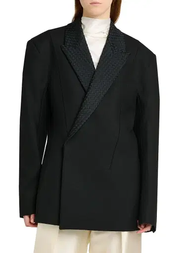 Bottega Veneta Women's Intrecciato Lapel Wool-Mohair-Blend Blazer - Double Black - Size 10 | Thumbnail 3 Bottega Veneta Women's Intrecciato Lapel Wool-Mohair-Blend Blazer - Double Black - Size 10 | Thumbnail 3