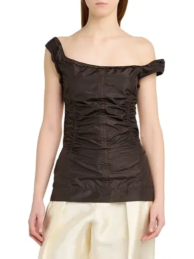 Bottega Veneta Women's Draped Open-Back Silk Top - Dark Carrubo - Size 6 | Thumbnail 3 Bottega Veneta Women's Draped Open-Back Silk Top - Dark Carrubo - Size 6 | Thumbnail 3