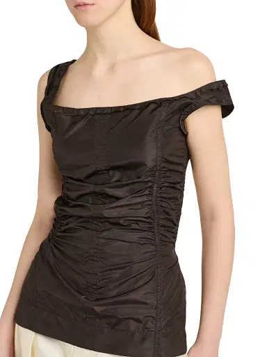 Bottega Veneta Women's Draped Open-Back Silk Top - Dark Carrubo - Size 6 | Thumbnail 6 Bottega Veneta Women's Draped Open-Back Silk Top - Dark Carrubo - Size 6 | Thumbnail 6