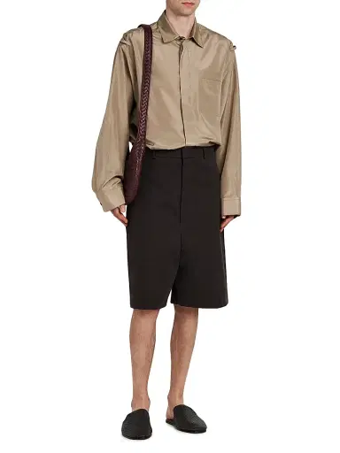 Bottega Veneta Men's Gabardine Cotton Shorts - Dark Carrubo | Thumbnail 2 Bottega Veneta Men's Gabardine Cotton Shorts - Dark Carrubo | Thumbnail 2