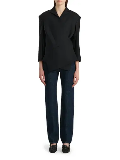 Khaite Women's Palto Wool-Silk Asymmetric Jacket - Black | Thumbnail 2 Khaite Women's Palto Wool-Silk Asymmetric Jacket - Black | Thumbnail 2