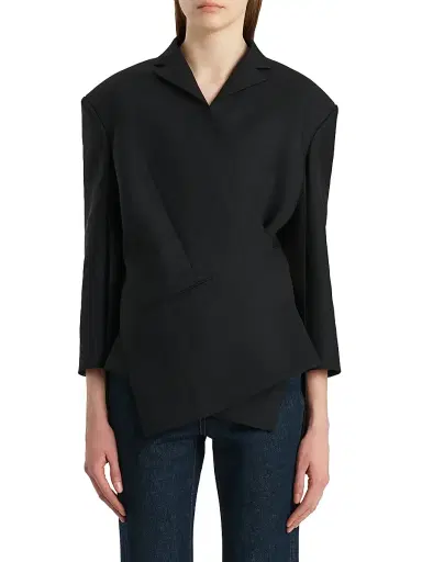 Khaite Women's Palto Wool-Silk Asymmetric Jacket - Black | Thumbnail 3 Khaite Women's Palto Wool-Silk Asymmetric Jacket - Black | Thumbnail 3