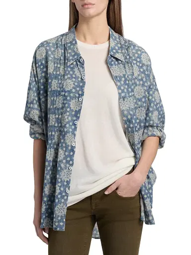 R13 Women's Pintuck Linen Printed Shirt | Thumbnail 3 R13 Women's Pintuck Linen Printed Shirt | Thumbnail 3