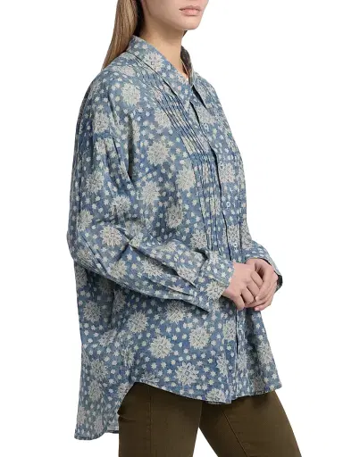 R13 Women's Pintuck Linen Printed Shirt | Thumbnail 4 R13 Women's Pintuck Linen Printed Shirt | Thumbnail 4
