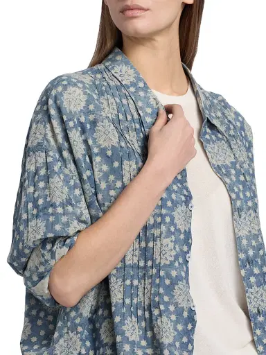 R13 Women's Pintuck Linen Printed Shirt | Thumbnail 6 R13 Women's Pintuck Linen Printed Shirt | Thumbnail 6