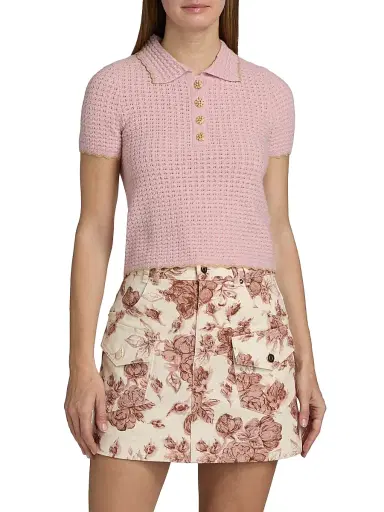 Cara Cara Women's Melody Pointelle-Knit Polo Top | Thumbnail 3 Cara Cara Women's Melody Pointelle-Knit Polo Top | Thumbnail 3