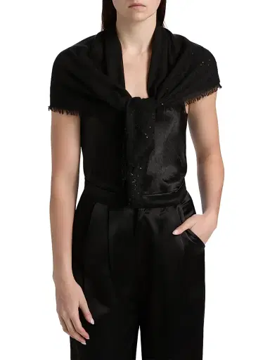 Faliero Sarti Women's Little Dalila Sequined Virgin Wool-Silk Blend Scarf - Black Sequins | Thumbnail 2 Faliero Sarti Women's Little Dalila Sequined Virgin Wool-Silk Blend Scarf - Black Sequins | Thumbnail 2