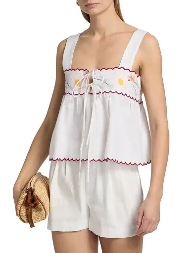 Ciao Lucia Women's Ander Embroidered Cotton-Linen Top - White | Thumbnail 3 Ciao Lucia Women's Ander Embroidered Cotton-Linen Top - White | Thumbnail 3