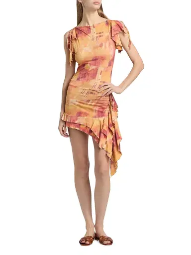 Isabel Marant Women's Janick Printed Asymmetric Minidress - Orange - Size 10 | Thumbnail 2 Isabel Marant Women's Janick Printed Asymmetric Minidress - Orange - Size 10 | Thumbnail 2