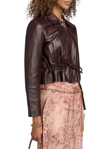 ba & sh Women's Manita Leather Crop Jacket - Prune | Thumbnail 4 ba & sh Women's Manita Leather Crop Jacket - Prune | Thumbnail 4
