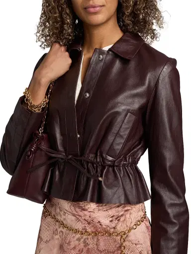 ba & sh Women's Manita Leather Crop Jacket - Prune | Thumbnail 6 ba & sh Women's Manita Leather Crop Jacket - Prune | Thumbnail 6
