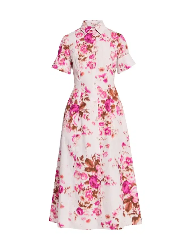 Women's Floral Cotton Shirtdress - Rose Bouquet Hot Pink Women's Floral Cotton Shirtdress - Rose Bouquet Hot Pink