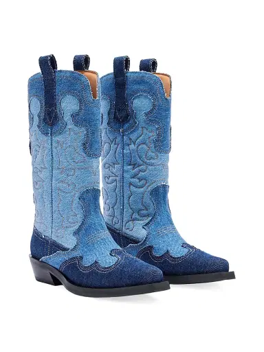 Ganni Women's Embroidered Mid-Shaft Denim Boots - Mid Blue Vintage | Thumbnail 2 Ganni Women's Embroidered Mid-Shaft Denim Boots - Mid Blue Vintage | Thumbnail 2