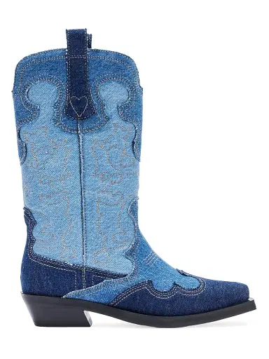 Ganni Women's Embroidered Mid-Shaft Denim Boots - Mid Blue Vintage | Thumbnail 1 Ganni Women's Embroidered Mid-Shaft Denim Boots - Mid Blue Vintage | Thumbnail 1