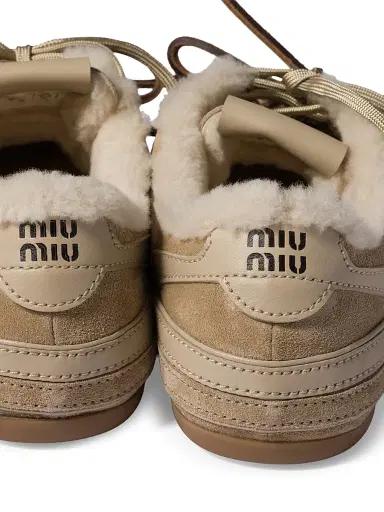 Miu Miu Women's Gymnasium Suede and Shearling Sneakers - Beige Khaki | Thumbnail 2 Miu Miu Women's Gymnasium Suede and Shearling Sneakers - Beige Khaki | Thumbnail 2
