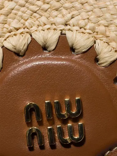Miu Miu Women's Raffia and Leather Trick Charm - Beige Khaki | Thumbnail 2 Miu Miu Women's Raffia and Leather Trick Charm - Beige Khaki | Thumbnail 2