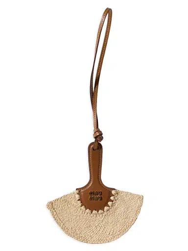 Miu Miu Women's Raffia and Leather Trick Charm - Beige Khaki | Thumbnail 1 Miu Miu Women's Raffia and Leather Trick Charm - Beige Khaki | Thumbnail 1
