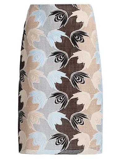 Marni Women's Wavy Floral Macramé Midi-Skirt - Lily White | Thumbnail 1 Marni Women's Wavy Floral Macramé Midi-Skirt - Lily White | Thumbnail 1