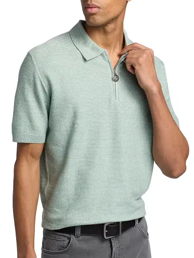 Stefano Ricci Men's Textured Linen-Silk Zip-Up Polo - Light Green | Thumbnail 6 Stefano Ricci Men's Textured Linen-Silk Zip-Up Polo - Light Green | Thumbnail 6