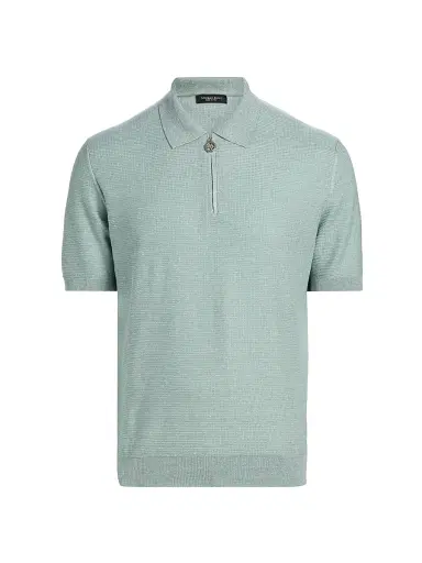 Stefano Ricci Men's Textured Linen-Silk Zip-Up Polo - Light Green | Thumbnail 1 Stefano Ricci Men's Textured Linen-Silk Zip-Up Polo - Light Green | Thumbnail 1