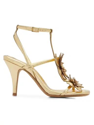 Zimmermann Women's Belara 85MM Floral-Appliqué Leather Sandals - Gold - Size 11 | Thumbnail 1 Zimmermann Women's Belara 85MM Floral-Appliqué Leather Sandals - Gold - Size 11 | Thumbnail 1