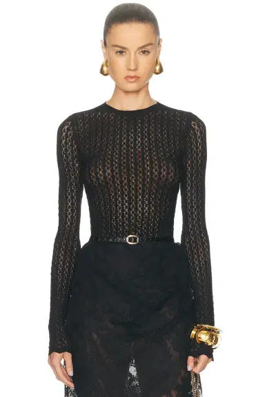Saint Laurent Pointelle Long Sleeve Top | Thumbnail 1 Saint Laurent Pointelle Long Sleeve Top | Thumbnail 1