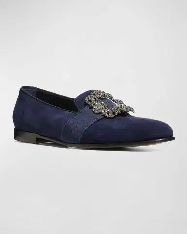 Manolo Blahnik Men 's Carlton Buckle-Embellished Suede Loafers | Thumbnail 2 Manolo Blahnik Men 's Carlton Buckle-Embellished Suede Loafers | Thumbnail 2