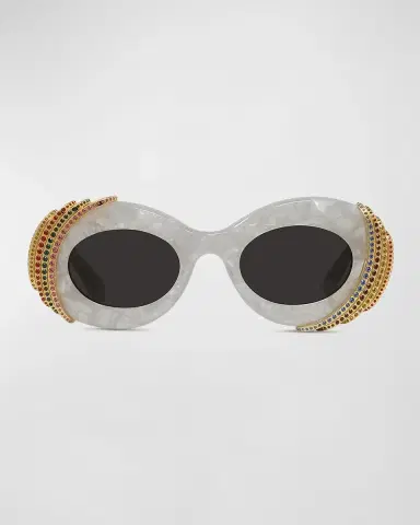 LOEWE Embellished Acetate & Metal Oval Sunglasses | Thumbnail 3 LOEWE Embellished Acetate & Metal Oval Sunglasses | Thumbnail 3