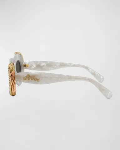 LOEWE Embellished Acetate & Metal Oval Sunglasses | Thumbnail 4 LOEWE Embellished Acetate & Metal Oval Sunglasses | Thumbnail 4
