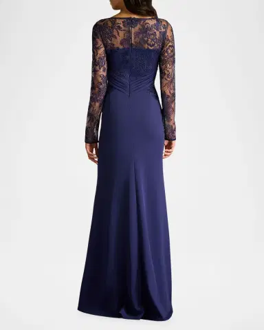 Tadashi Shoji Pleated Crepe & Embroidered Lace Gown | Thumbnail 3 Tadashi Shoji Pleated Crepe & Embroidered Lace Gown | Thumbnail 3