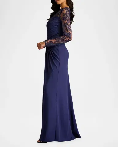 Tadashi Shoji Pleated Crepe & Embroidered Lace Gown | Thumbnail 4 Tadashi Shoji Pleated Crepe & Embroidered Lace Gown | Thumbnail 4